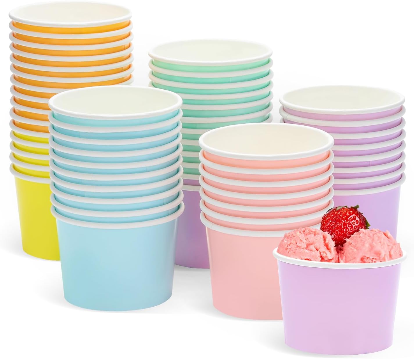 Paper Ice Cream Cups,60 x 3OZ/130ML Disposable Colorful Paper Dessert Cups for Sundae Frozen Yogurt