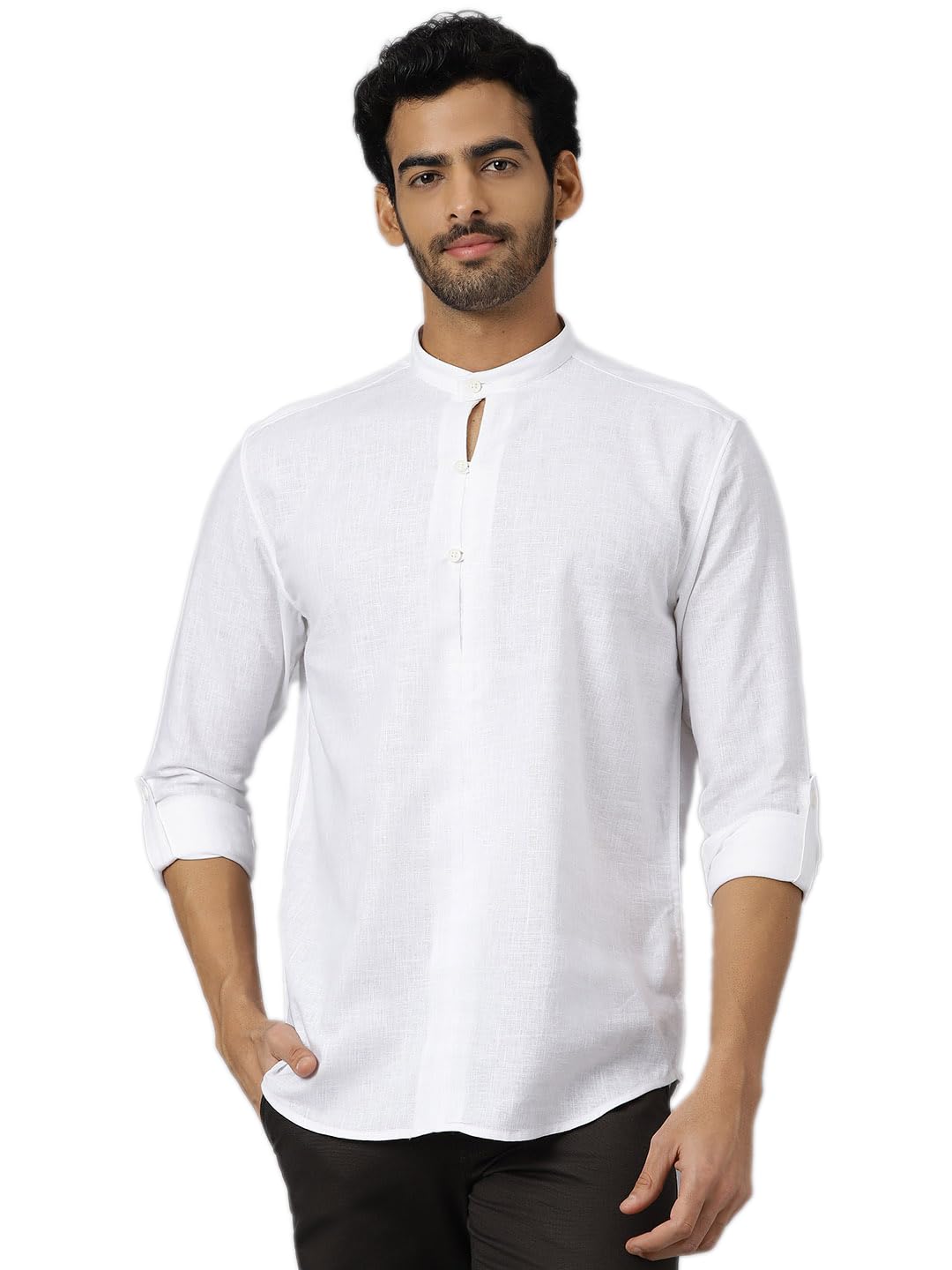KINGDOM OF WHITE Vistrit Full Sleeves White Kurta Shirt with Extended Mandarin Collar | Cotton Blend Fabric, Full Sleeve, Mandarin Collar Kurta Shirt for Men, Regular Fit