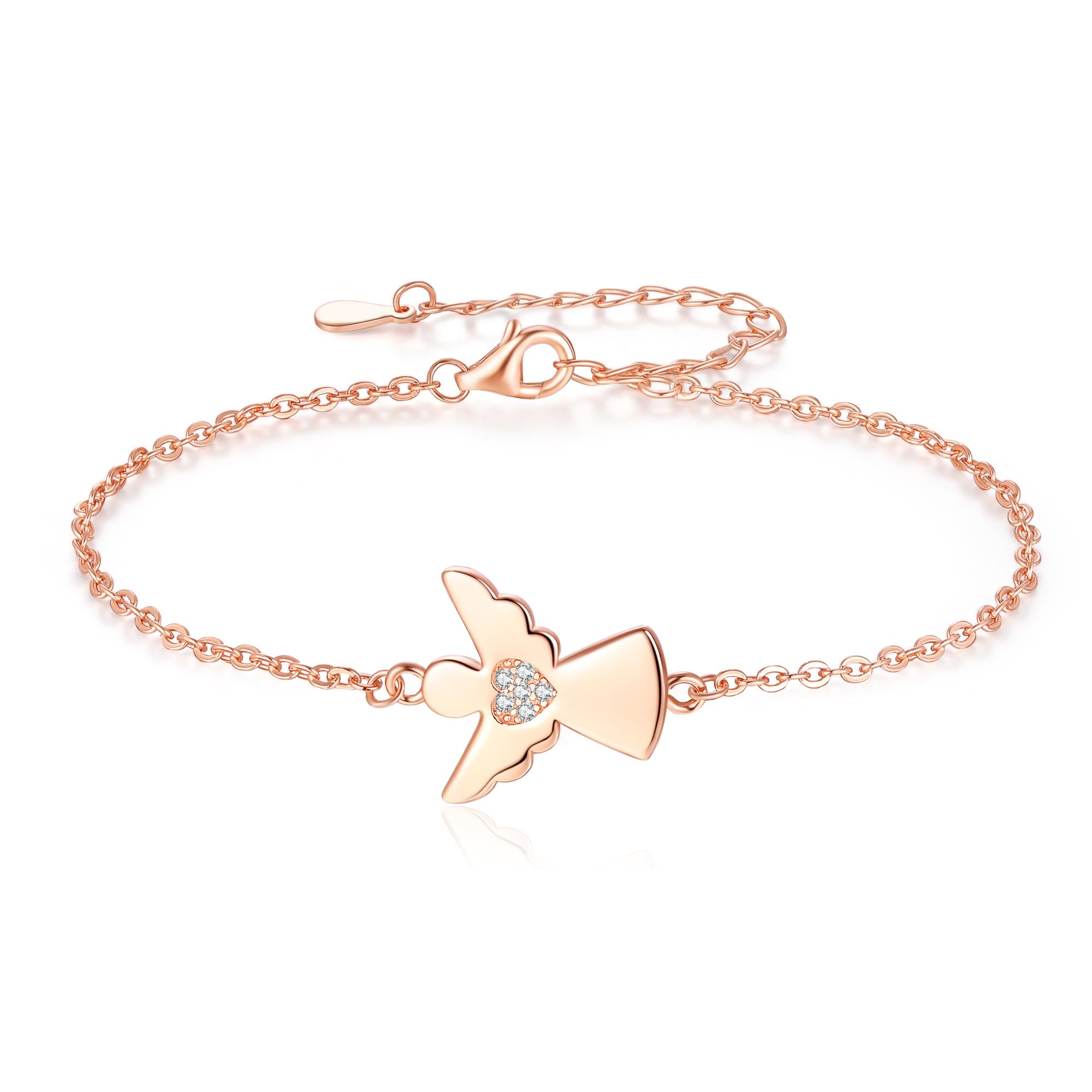 Jrêveinfini Bracciale Angelo Custode in Argento Sterling 925 con Incrostazioni di Zirconi - Cresima per Donne e Ragazze, Bracciale Portafortuna Bambina con Portagioie