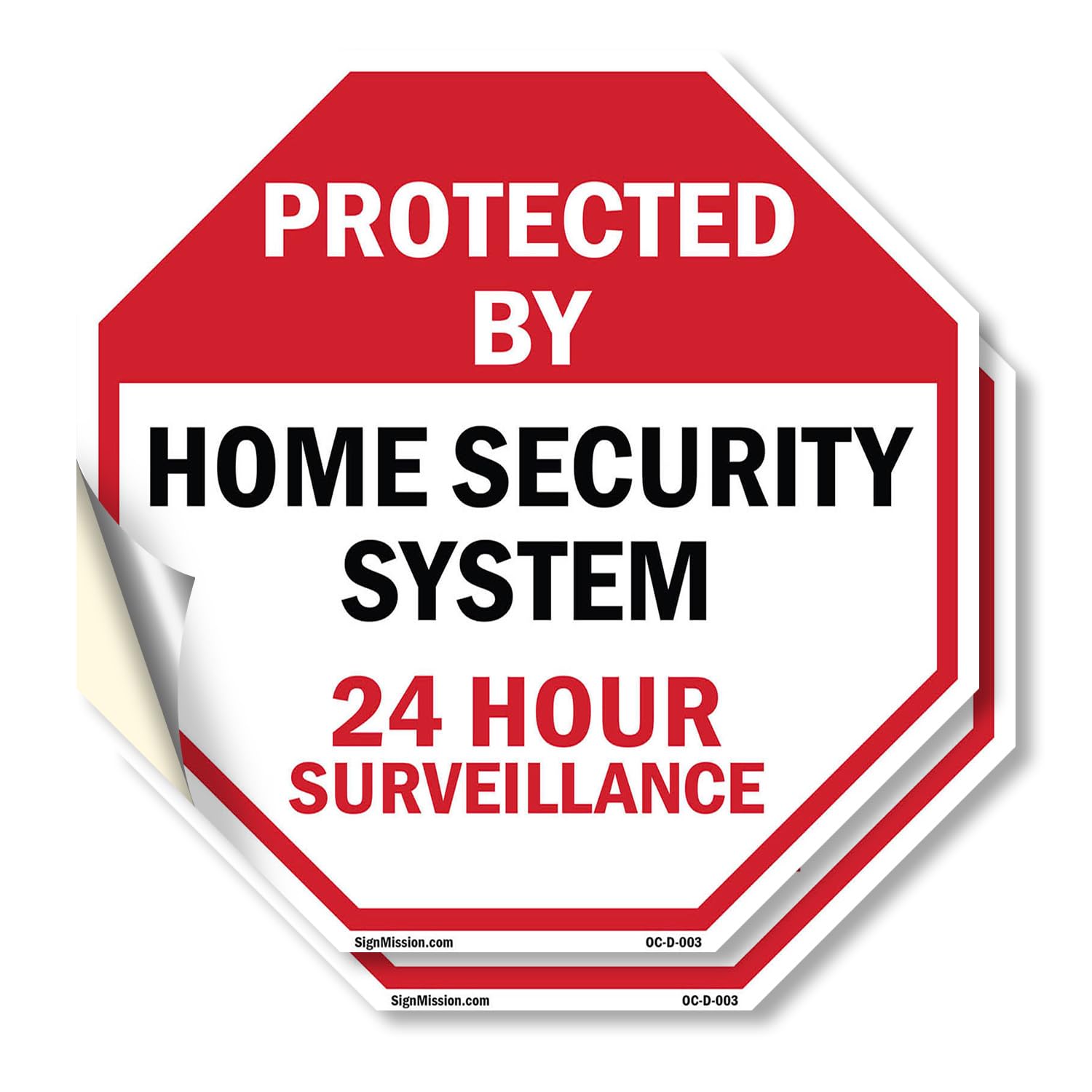Protected By Home Security System 24 Hour Surveillance (2 Pack) 10 inch X 10 inch Octagon Vinyl Label Decal Sticker Weather Resistant, UV Protected