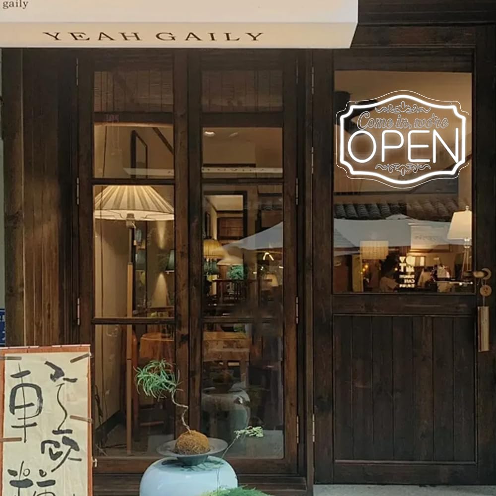 Insegna al Neon Open per aziende, interruttore bianco dimmerabile insegne aperte a LED, insegne al neon We are Open per negozi bar salone hotel vetrina ristorante caffè (bianco, 15'' x 11'')
