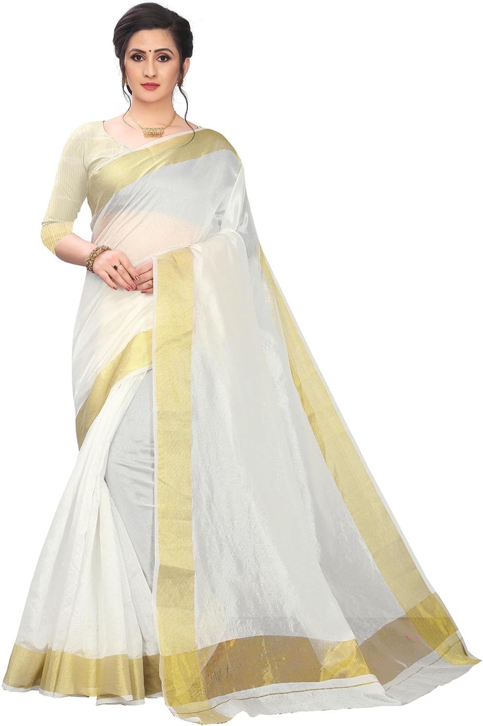 Womens Tissue Cotton Kerala Kasavu Saree With Blouse Malaysia