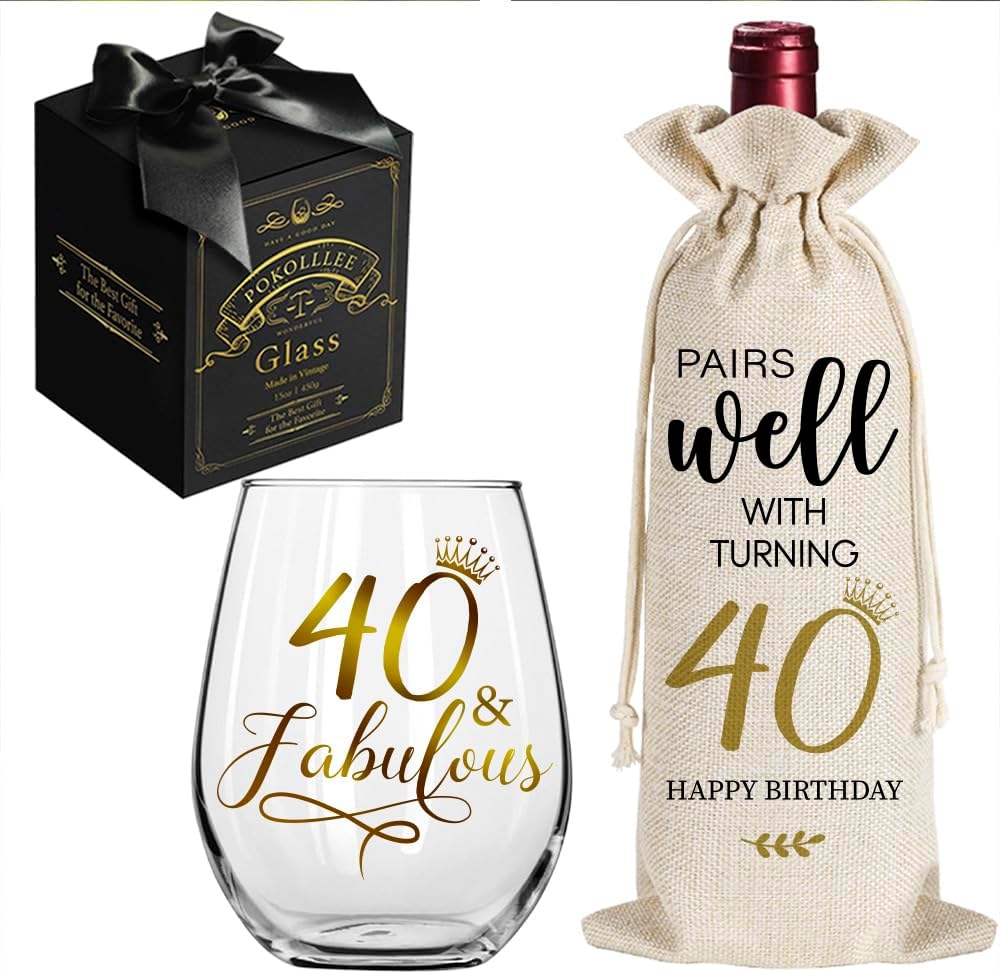 40 Fabulous Wine Glass Gifts for Her, Happy 40th Birthday, Pairs Well With Turning 40th Birthday Wine Bag