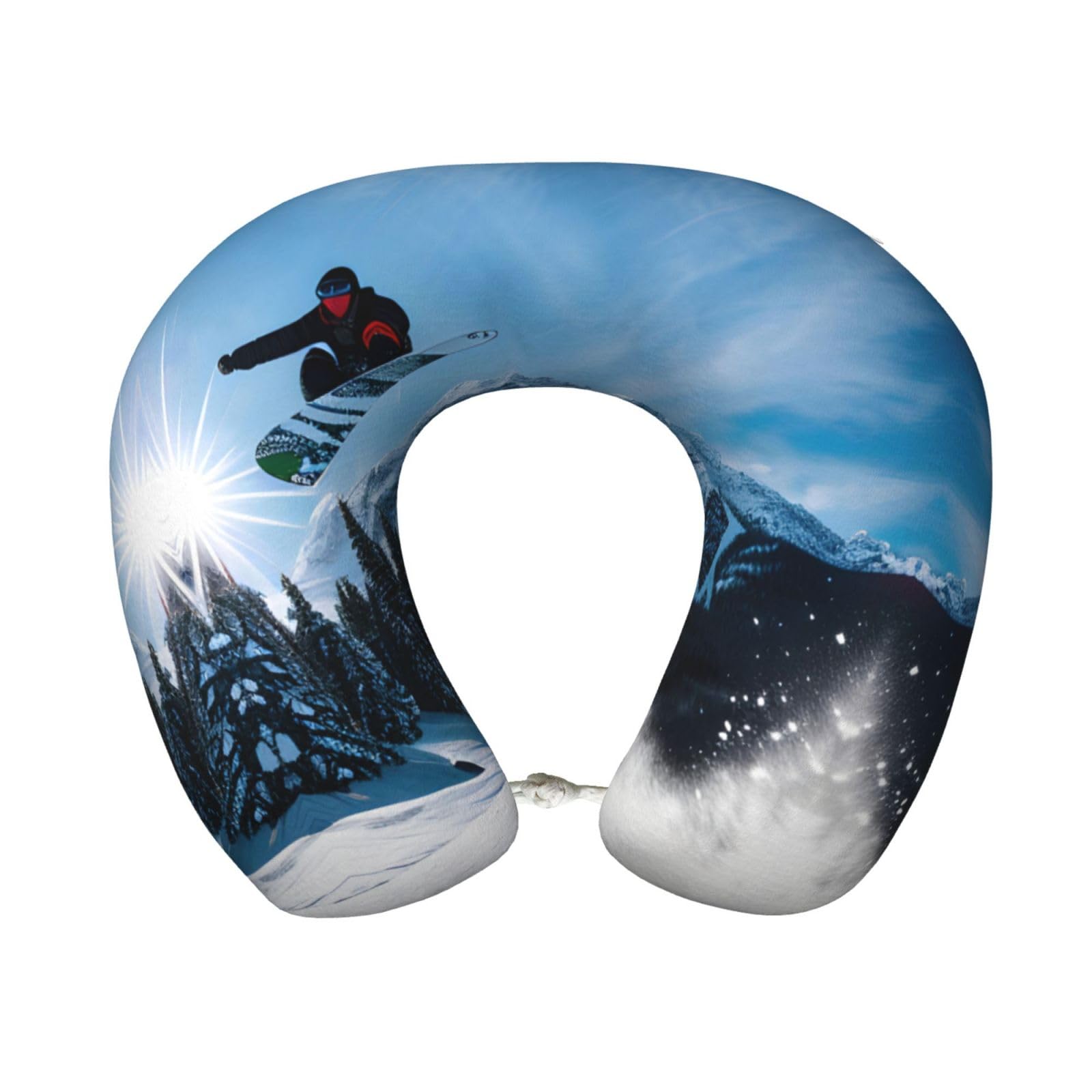 XingFox Snowboarding Print Custom U-Shaped Travel Pillow,Memory Foam Cervical Neck Pillow,for Napping,Plane,Car,Home,Office