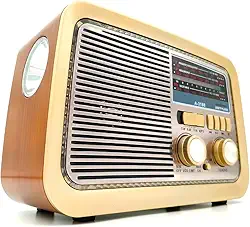 Rádio AM FM Retrô Vintage Portátil Bluetooth Bateria Recarregável Bivolt 110v 220v A-3188 Antigo a Tomada e Pilha com Lanterna Univerza (Marrom)