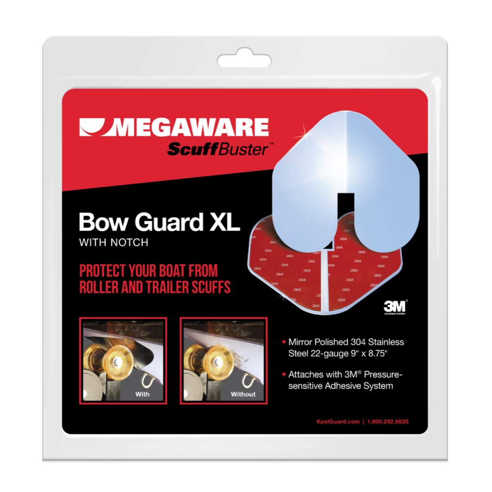 MEGAWARE KEELGUARDXL ScuffBuster Bow Guard with Notch for Boats - Protects from Scuffs and Scratches - Stainless Steel Shield with 3M Adhesive - Mirror Polished Finish (9 x 8.75 in)
