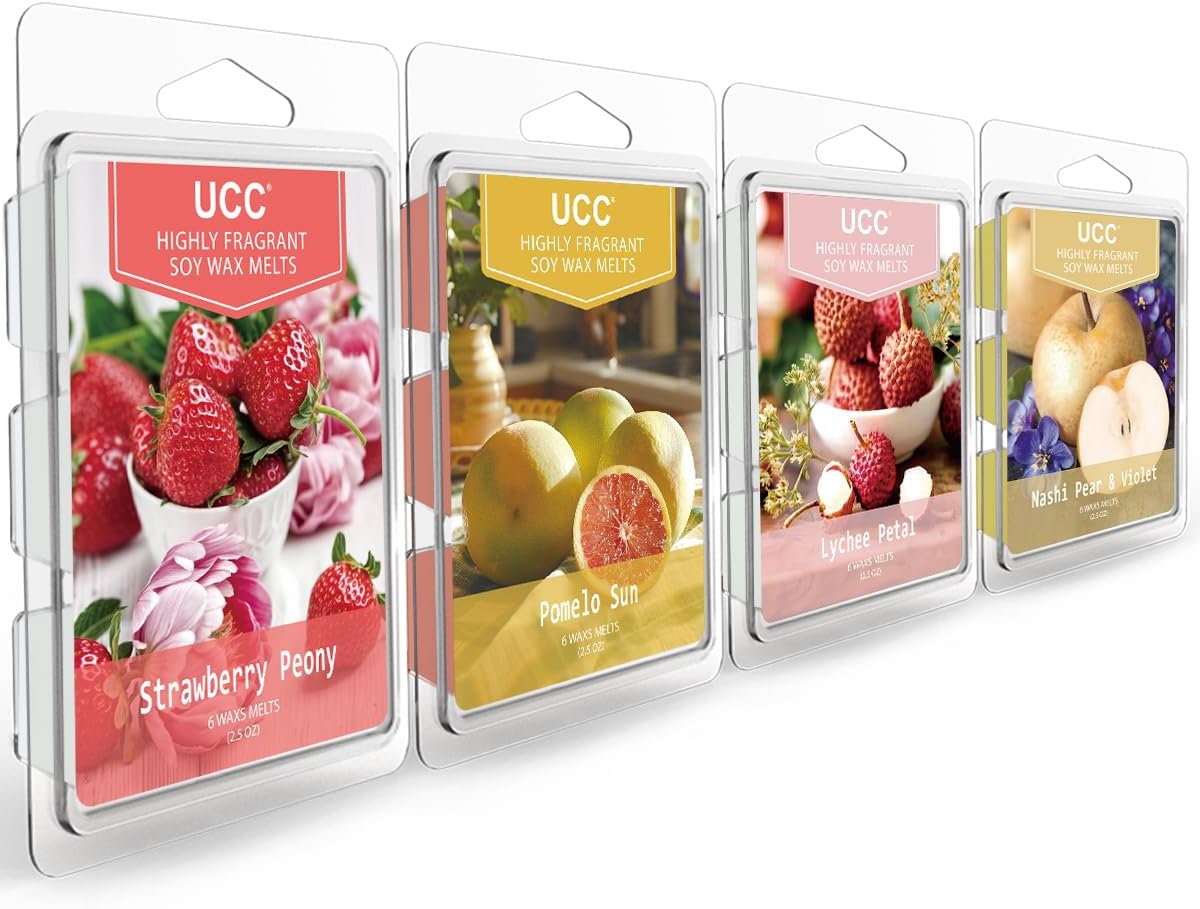 UCC Wax Melts with Strong Fragrance, Long Lasting Premium Plant Based Natural Soy Scented Melts Cubes, Wax Melts Tarts, Colored Wax Melt – 4 Pack