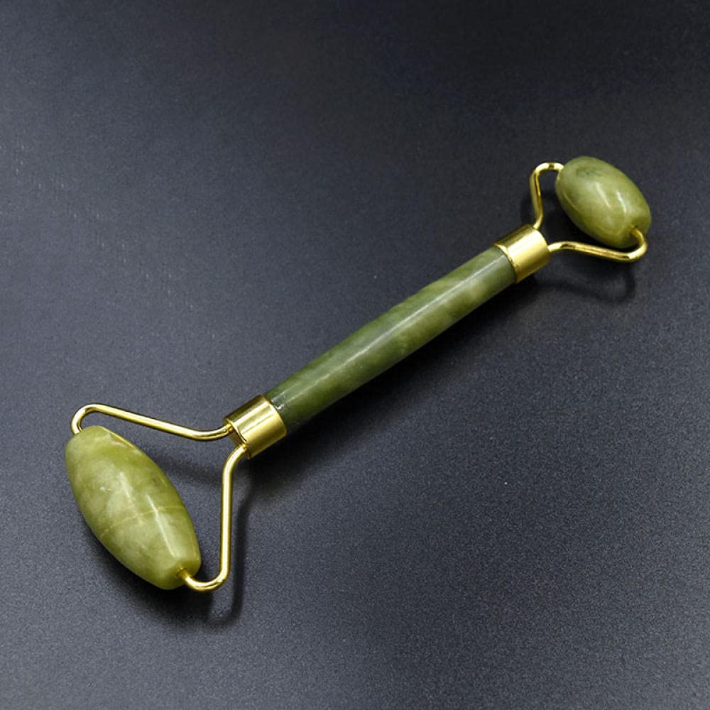 Doppelkopf Gesichtsmassage Roller Jade Stein Gesicht Thin Massagegerät Relaxation Werkzeug Grüne Jade Roller-1 stück