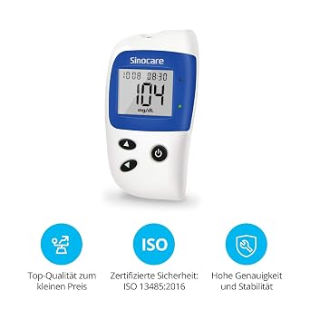 Sinocare Blutzuckermessgerät Set mit Teststreifen 50 mg/dL(Safe-Accu2)