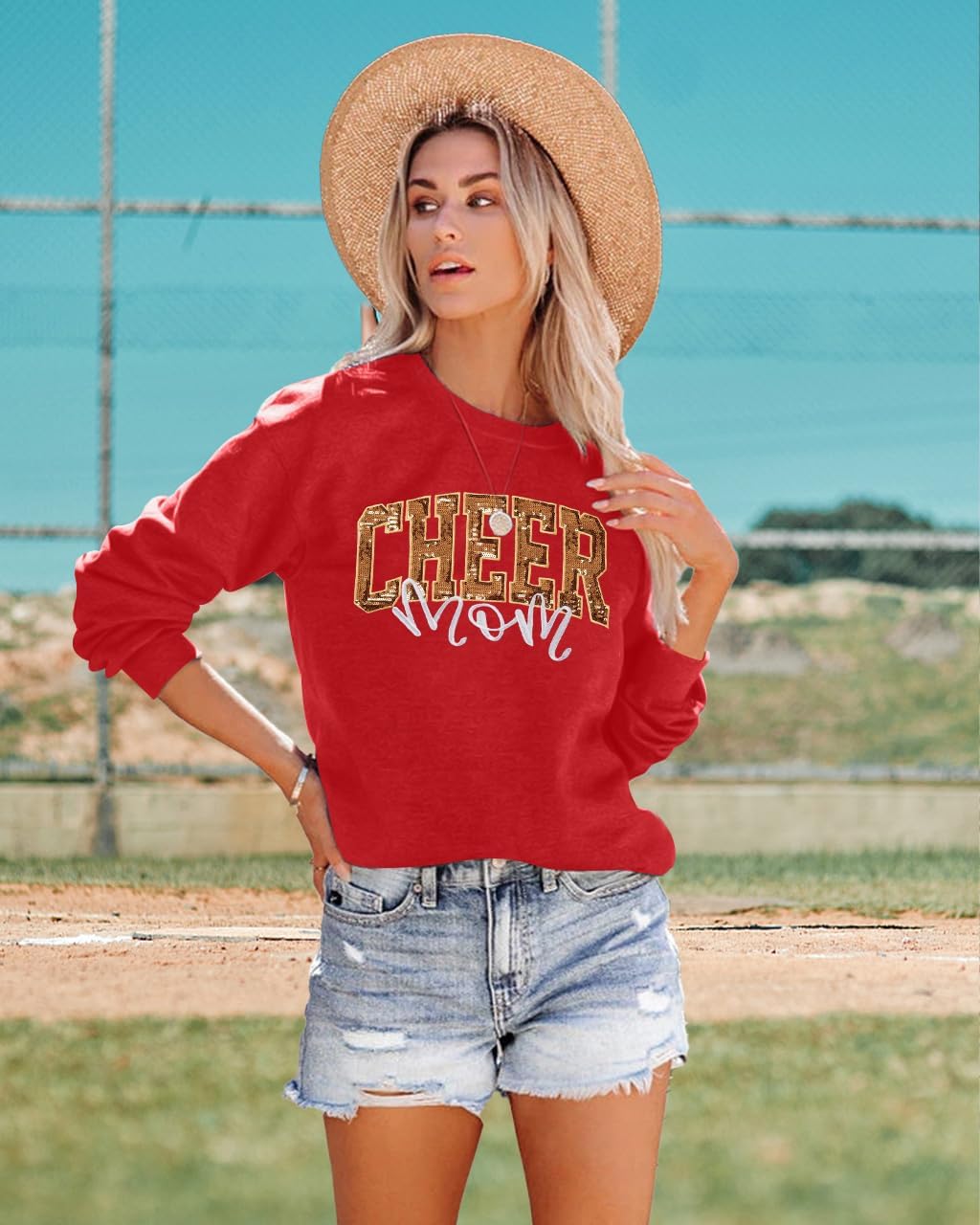 MNLYBABY Cheer Shirt Football Mom Sweatshirt: Women Cheerleader Shirts Chenille Cheer Shirt Mama Game Day Embroidered Tops