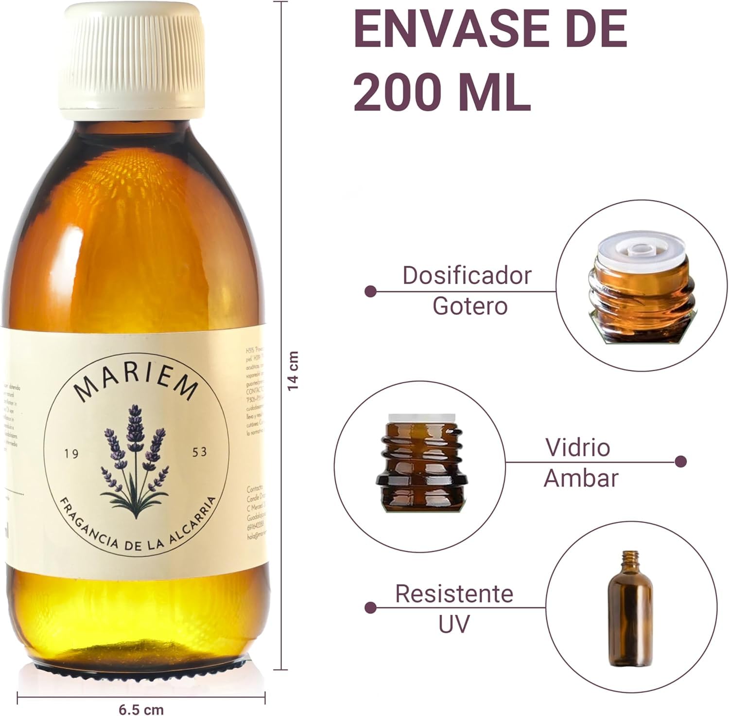 Mariem Lavendelöl 200 ml – Ätherisches Öl naturrein für Diffuser, Massage, Raumduft – 100 % Lavendel Essenz (Packung mit 2)