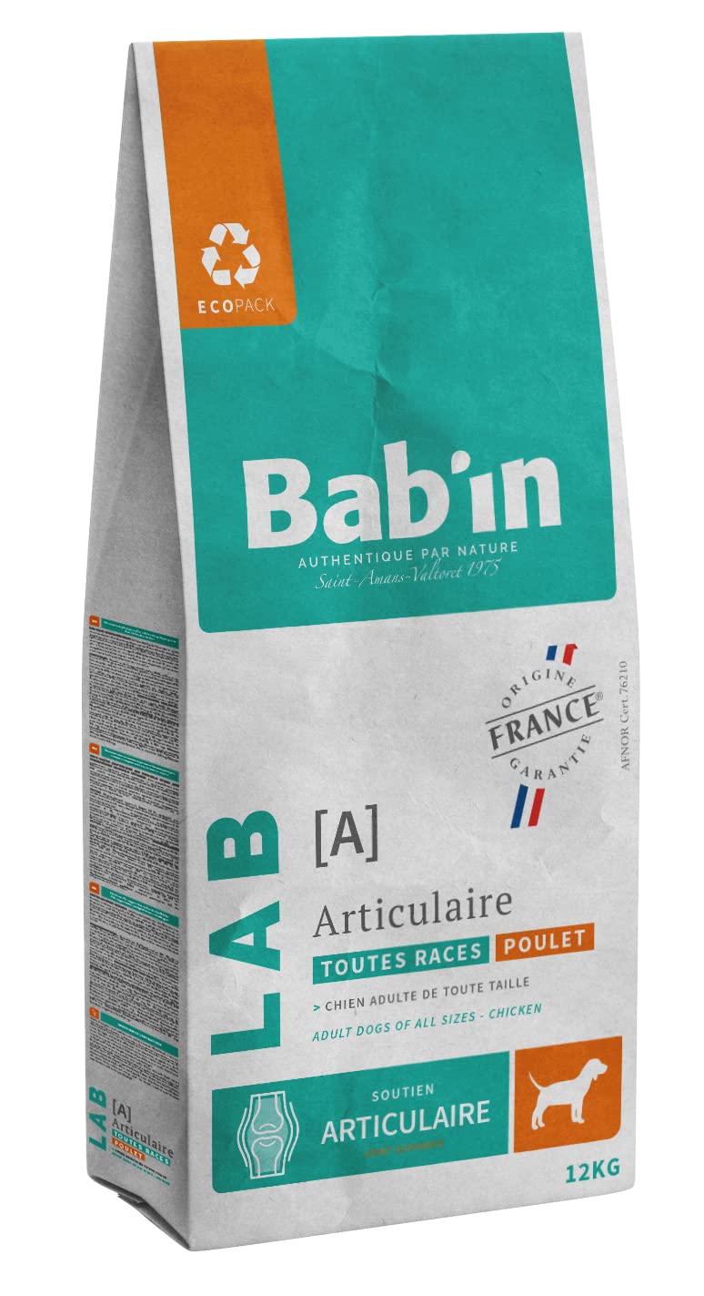 Bab'in Lab Articulaire 12Kg- Croquettes pour Chiens Adulte de Moyenne et Grande Taille - Adaptées aux Besoins Nutritionnels - Sensibilité Articulaire - Riche en Poulet