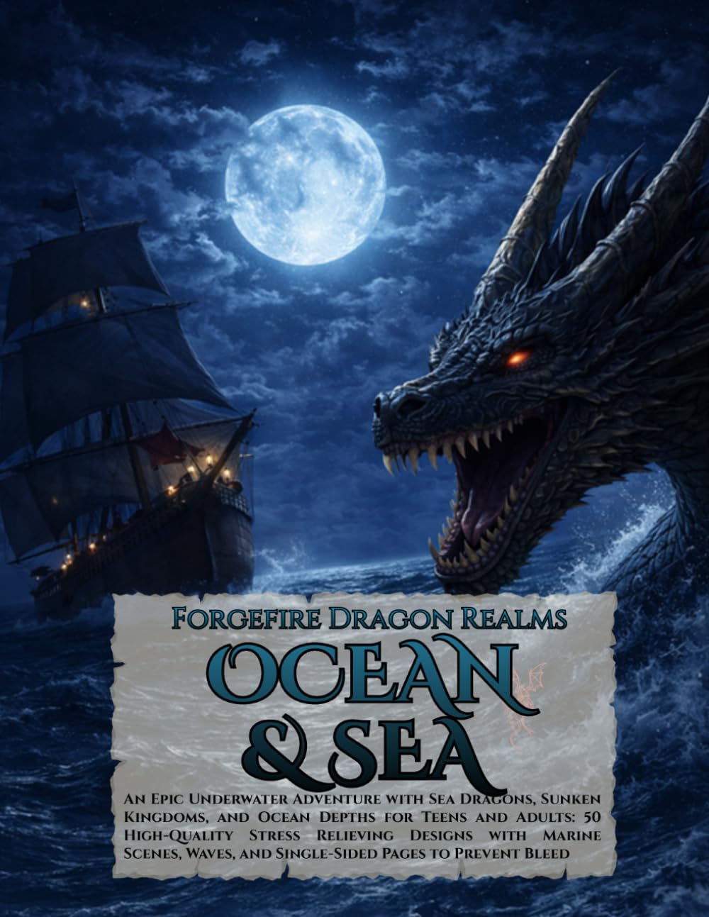 Forgefire Dragon Realms: Ocean & Sea: An Epic Underwater Adventure with Sea Creatures, Sunken Kingdoms, and Ocean Depths for Teens and Adults: 50 ... and Single-Sided Pages to Prevent Bleed