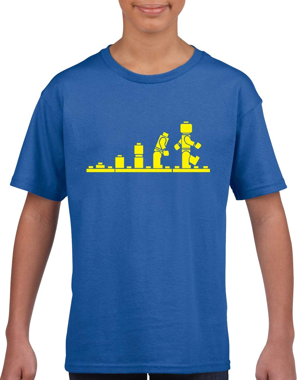 Crown DesignsEvolution of Bricks Cool Funky Geek Nerd Gift for Young Children T-Shirts Tops (Royal Blue/Ages