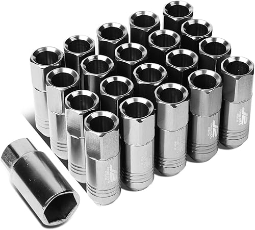 J2 Engineering 7075 Aluminio Plata M12 x 1.5 20 piezas L: 2.362 in Tuerca de llanta de extremo abierto con adaptador de enchufe Negro