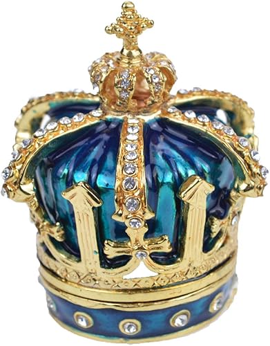 QIFU Hand Painted Silver Crown Style Trinket Box with Hinged Unique Gift for Family