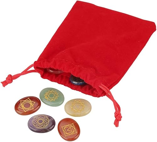 Miniatura 2 de Juego de 7 piedras de chakras grabadas espirituales para meditación curativa espiritual, piedras de palma de reiki, cristal de chakra, Jaspe rojo,