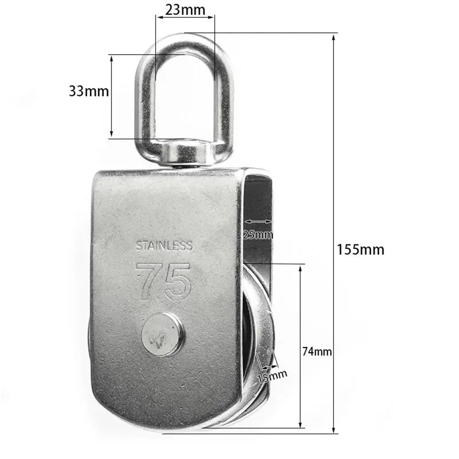 Bloque de Polea Doble Polea única de elevación, carga de 1322 libras, bloque de polea de cuerda de elevación giratoria resistente de acero inoxidable, polea de 75mm Polea Bloquear