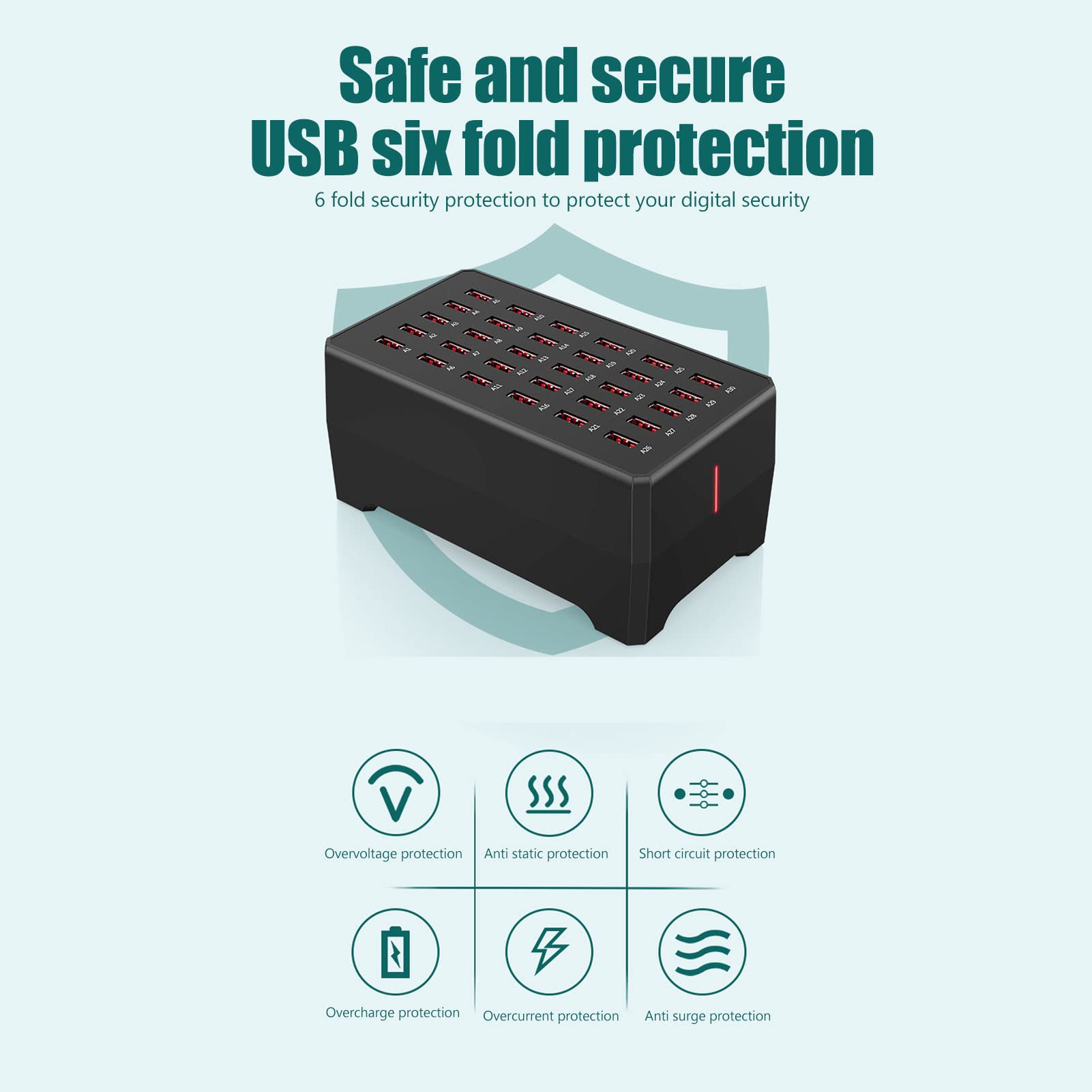 Stazione di Ricarica USB da 150 W a 30 Porte, Hub di Ricarica da Tavolo WT268 per Dispositivi Multipli, 6 Protezioni, Dock di Ricarica USB per Famiglie per Smartphone, Tablet