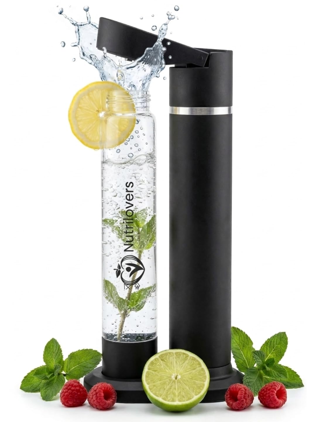 Nutrilovers NUTRI-STREAM, stal nierdzewna z czarnym wykończeniem, nie zawiera BPA, kompatybilny z cylindrami CO2 60 l