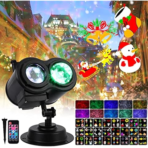 Projector Lights, LUNSY Halloween Projection Light Christmas Projector Light, 2-in-1 Outdoor Garden Lights Warterproof Projector Lighting with 24 Patterns + 10 Ocean Wave for Holiday Xmas Decorations Cover