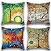 JOTOM Fodera per Cuscino Geometria Alberi Uccelli e Fiori Federa per Divano Famiglia Soggiorno Camera da Letto Decorazione, 45x45cm, Set di 4 Pezzi(Albero di Pittura Tridimensionale)