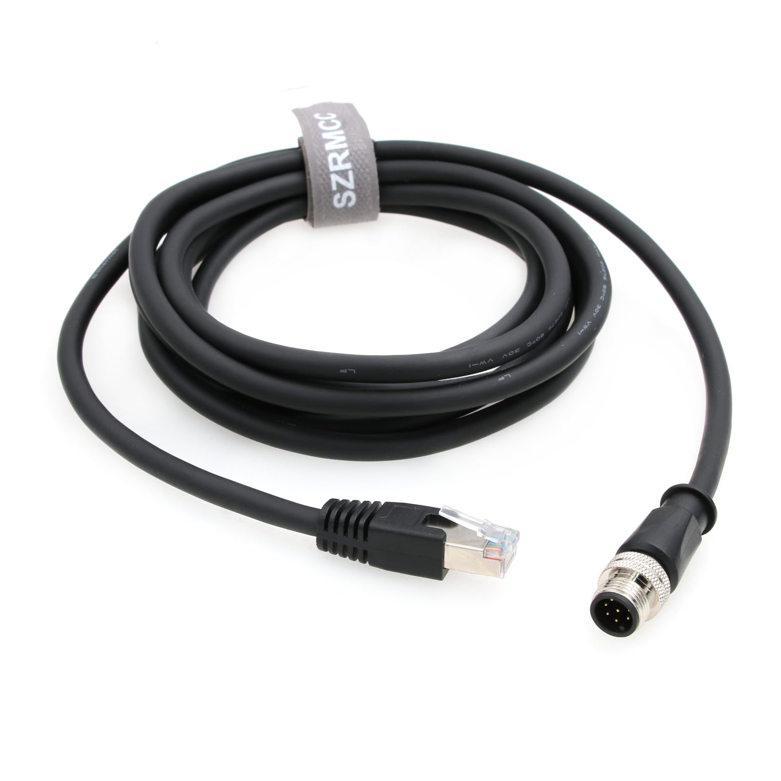 SZRMCC Câble Ethernet M12 A Code 8 Broches Mâle vers RJ45 Câble Réseau Cat6 Gigabit Blindé étanche pour Cognex in Sight 7000 DMR-300 Industrial Camera Vision Capteurs (Noir 15m)