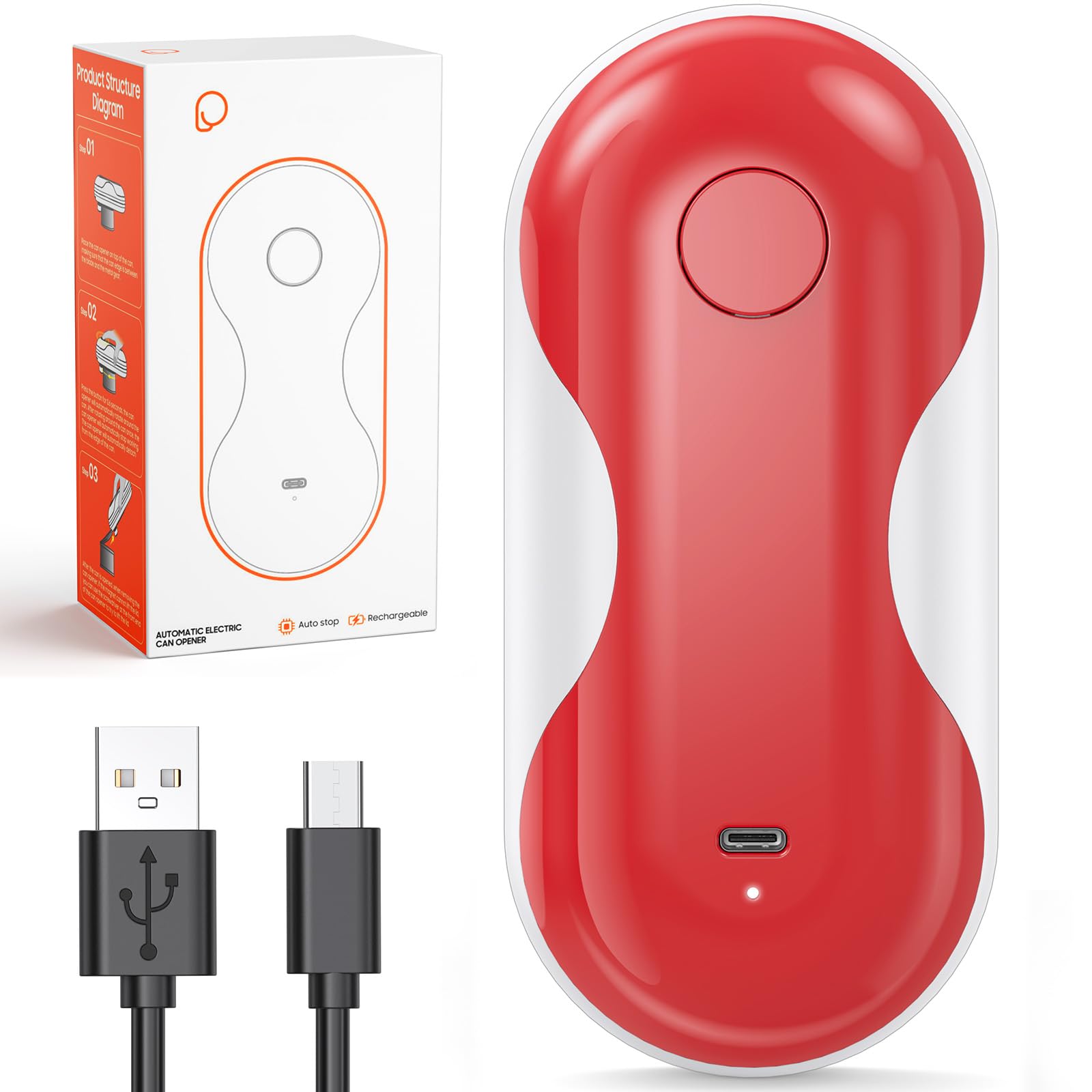 Electric Can Opener, Auto-Stop, USB-C Rechargeable, Side-Cut Smooth Edge, Hands Free Automatic Can Opener for Seniors &amp; Arthritis Patients (Red)