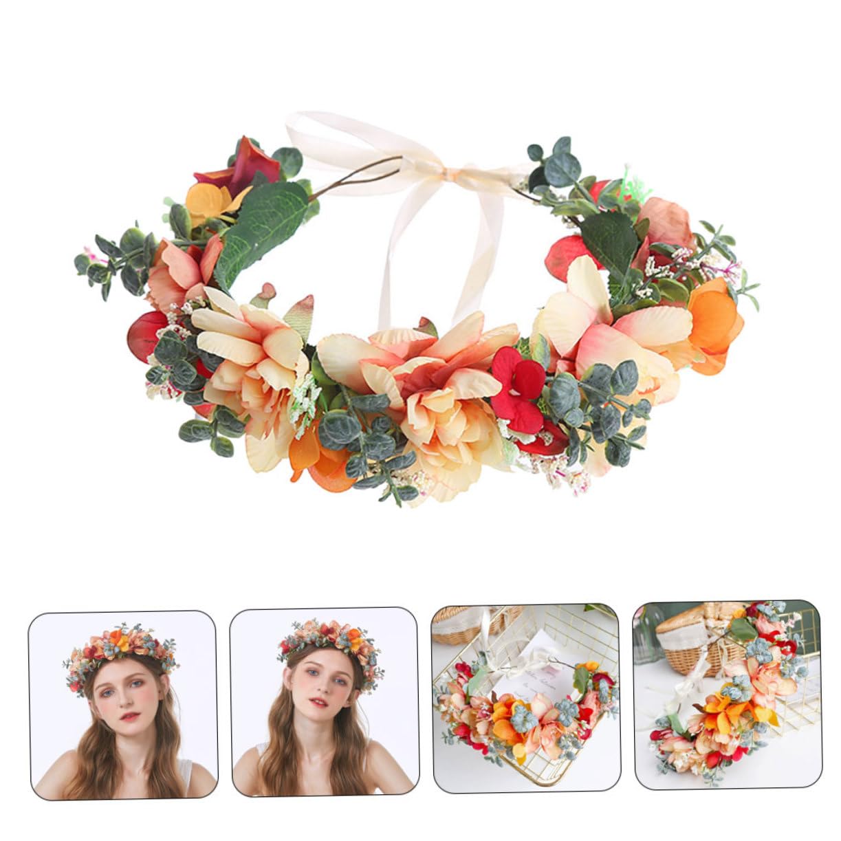 Healeved Renaissance Kopfbedeckung 3st Kranz - Stirnbänder Mit Blumengirlanden Grüne Böhmisches Haargummis Für Turban-stirnband Stoffblumen