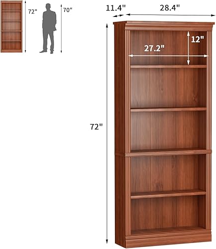 Miniatura 2 de Furniwell Estantería para libros, estantería de 5 estantes altos de 72 pulgadas de madera, estantería abierta de madera, organizador de