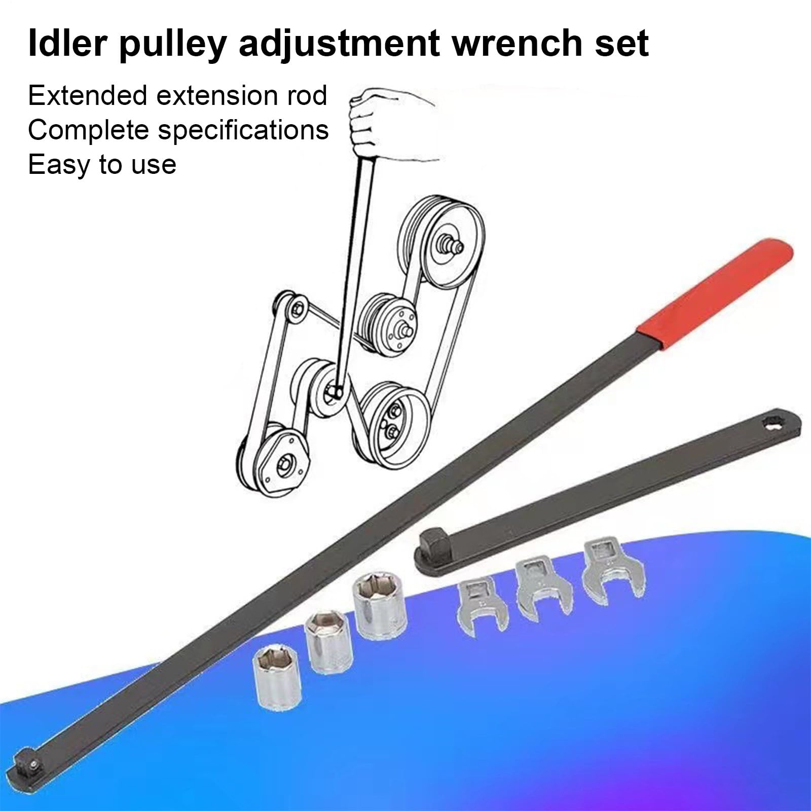 Kit d'outils de 8 pièces pour courroie serpentine - Clé de démontage et d'installation de courroie automobile - de réparation pour camions, voitures, garage ou atelier