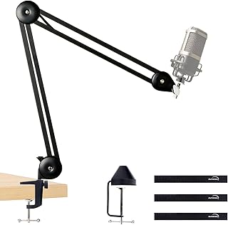 マイクスタンド マイクアームスタンド – マイクシザーブーム&クランプ - 標準的なショックマウントに対応 - 角度高さ調節 伸縮 折り畳み式- デスクやテーブル用のマイクスタンド