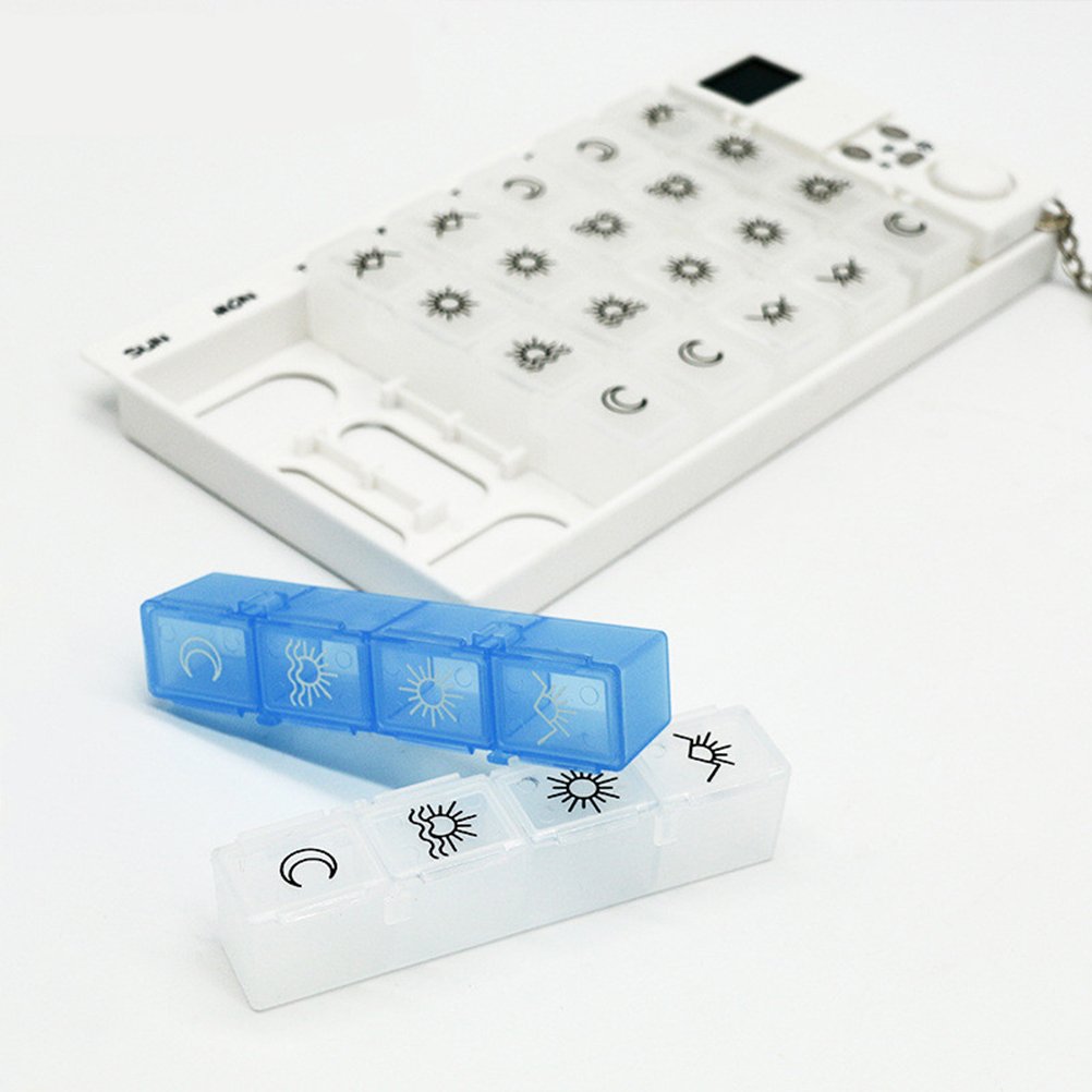 Pillenbox Mit Alarmfunktion 7 Tage 28 Fächer Medikamentenbox Mit 5 Alarmgruppen Und Leuchtender Lcd Hintergrundbeleuchtung Für Medikamente Und Vitamine