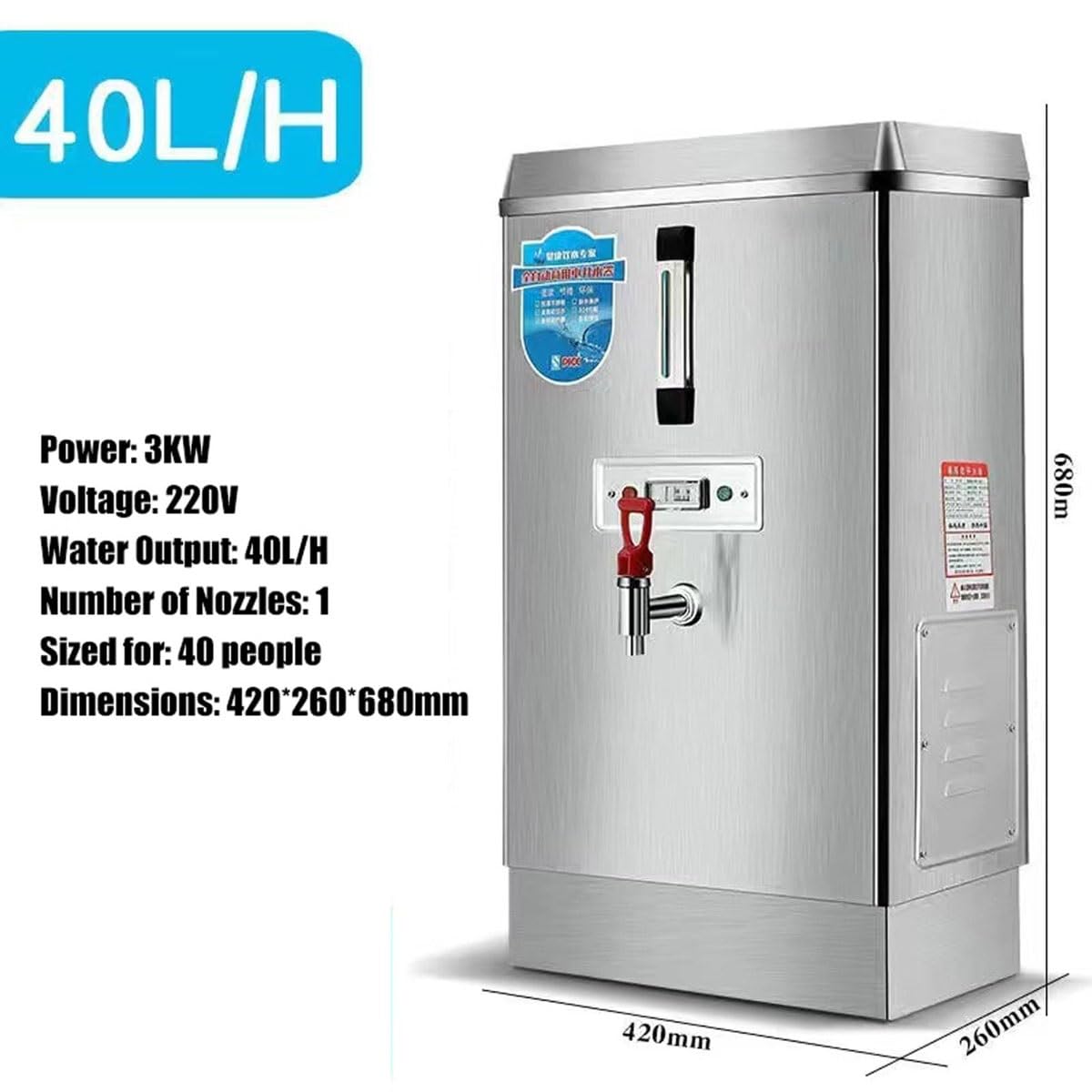 Wasserkocherspender, 40 l/h, große Kapazität, Edelstahl, automatische Warmhaltevorrichtung für Kaffee, Milch, Tee, Suppe, Instant-Nudeln, Müsli