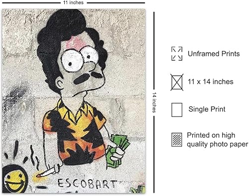 Miniatura 2 de Gangster Graffiti Wall Art LARGE 11x14 - Pablo Escobar Poster - Man cave Decor - Men Teens Boys Bedroom, Dorm Room Decor - Funny Gifts - Trendy Room