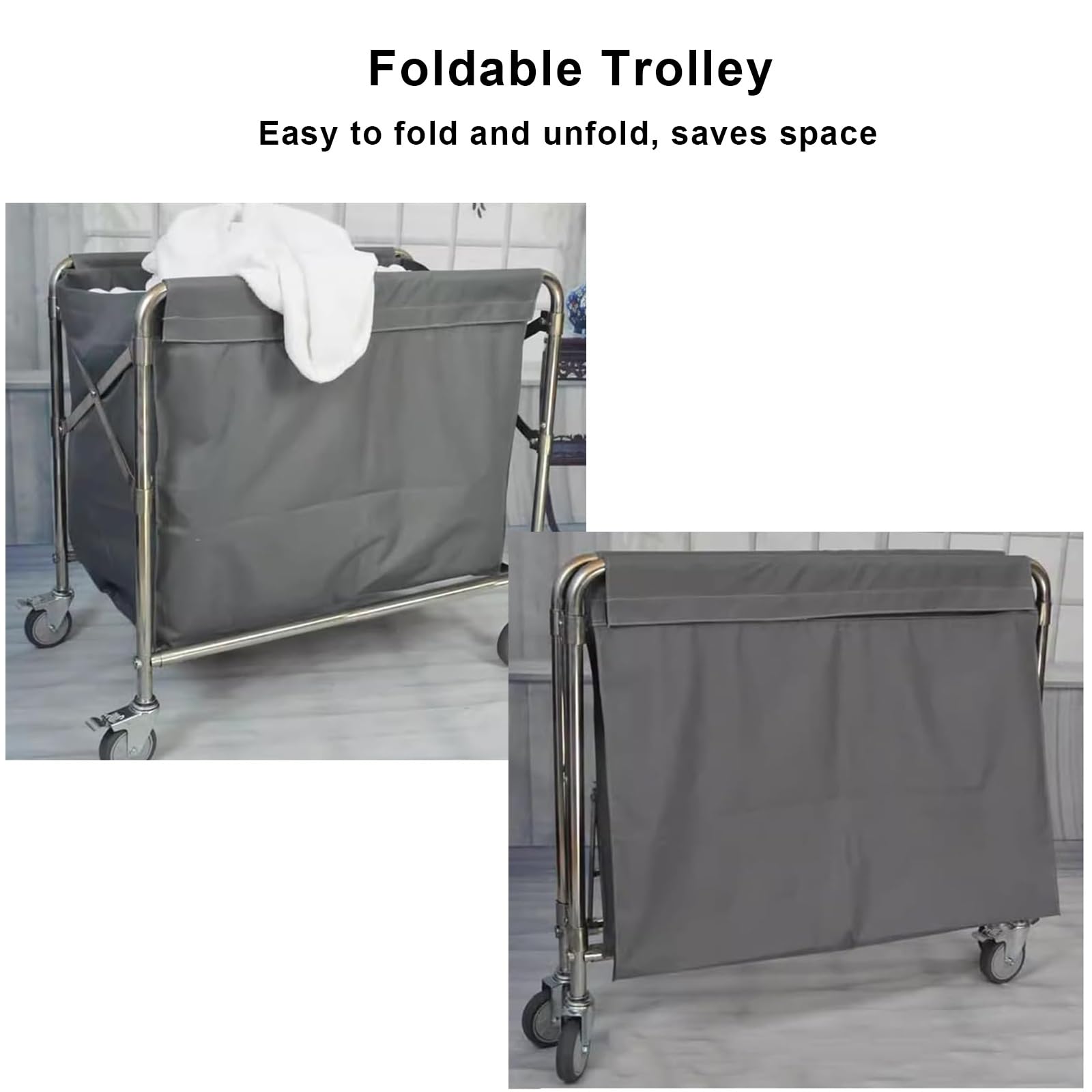 Carrito de lavandería plegable con ruedas, cesta clasificadora comercial de 400 L, carrito de servicio resistente para lavandería de hotel, ropa sucia