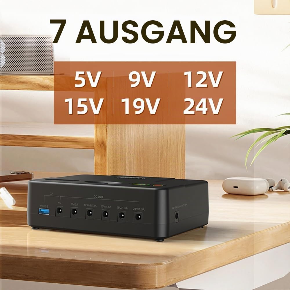 TalentCell Mini USV, Unterbrechungsfreie Stromversorgung, DC 24/19/15/12/9/5V Lithium-Ionen-Akku, wiederaufladbar, 97.68 Wh, für Modem, Router, LED-Leuchtstreifen, CCTV-Kameras
