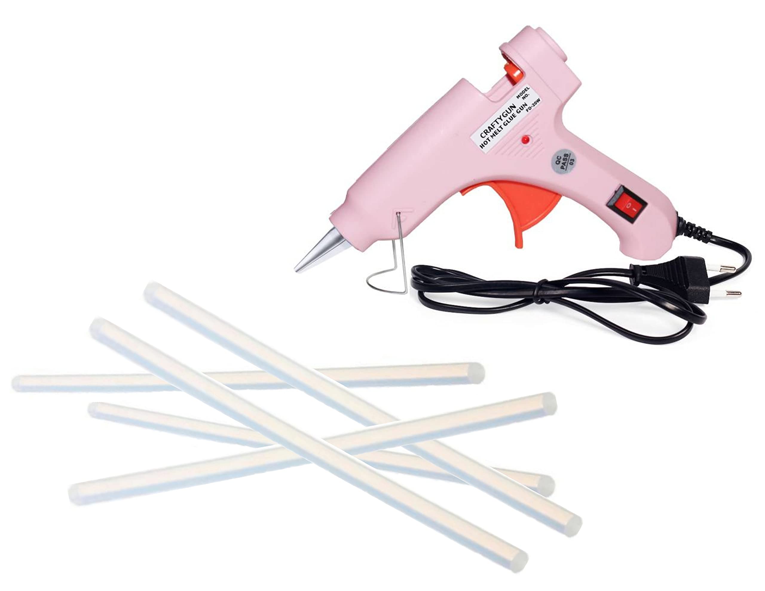 CRAFTYGUN PINK MINI 20 WATT HOT MELT GLUE GUN WITH 5 HOT GLUE STICKS