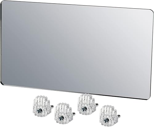 Miniatura 8 de Marketing Holders Lámina de espejo acrílico de 12 x 12 pulgadas, reflectante, sin marco, esquinas redondeadas, pantalla ligera con clips de espejo