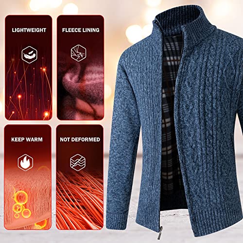 JYG Cardigan Sweaters for Men Full Zip Fleece Lined Up Stand Collar Slim Fit Knitted Sweater with 2 Front Pockets4