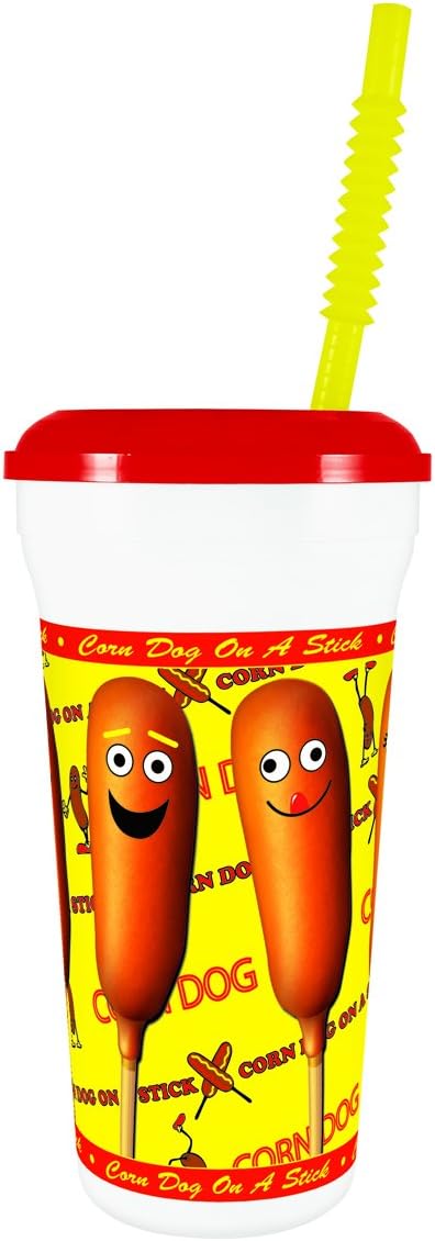 32 oz Corn Dog Souvenir Cup with Matching Lid and Straw, 300/CASE