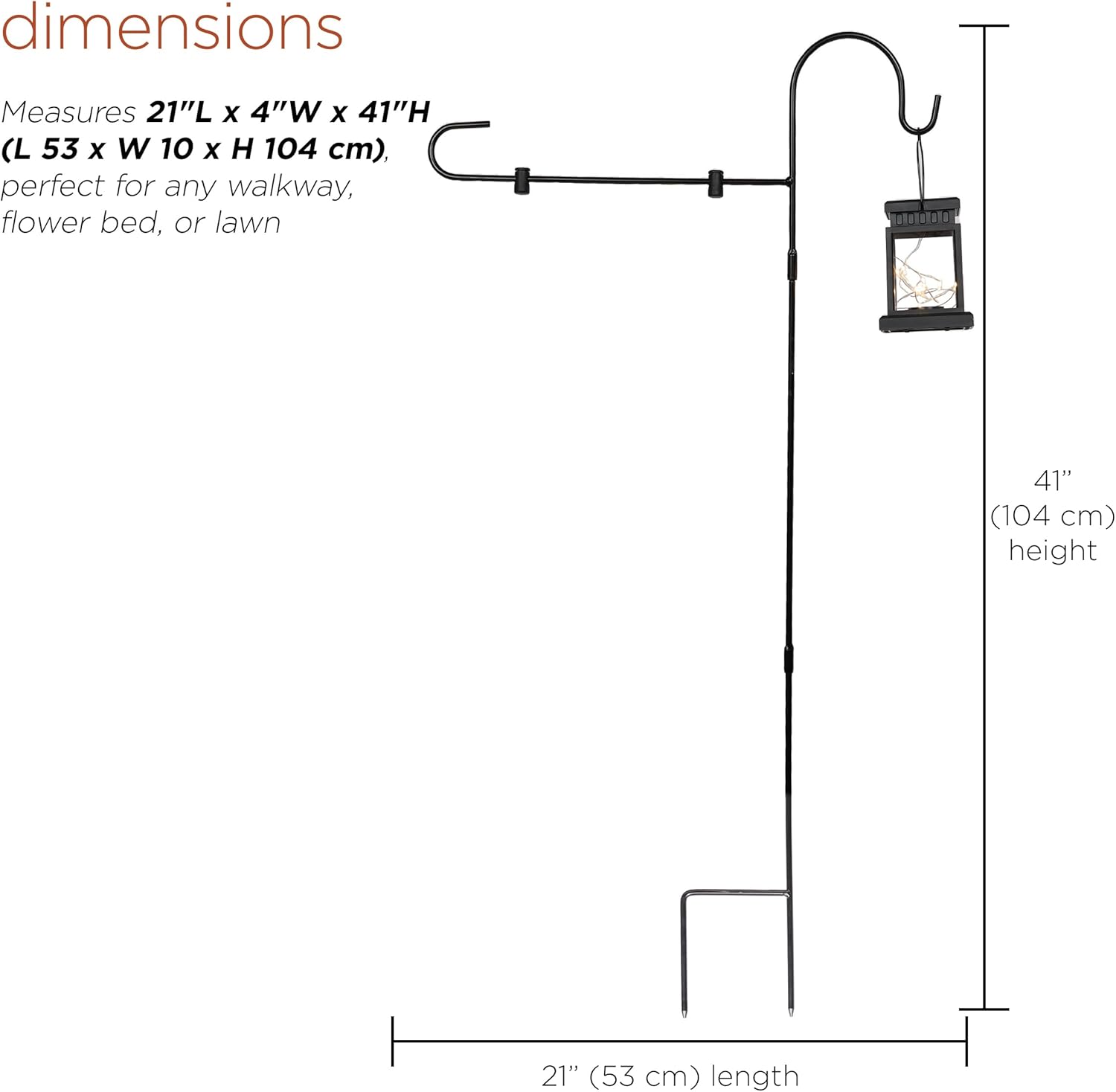Alpine Corporation 3.4 Feet Tall Outdoor Metal Flag Holder Stake with Solar Powered Lantern and Warm White LED Lights, Flagpole Stand, Garden Decor