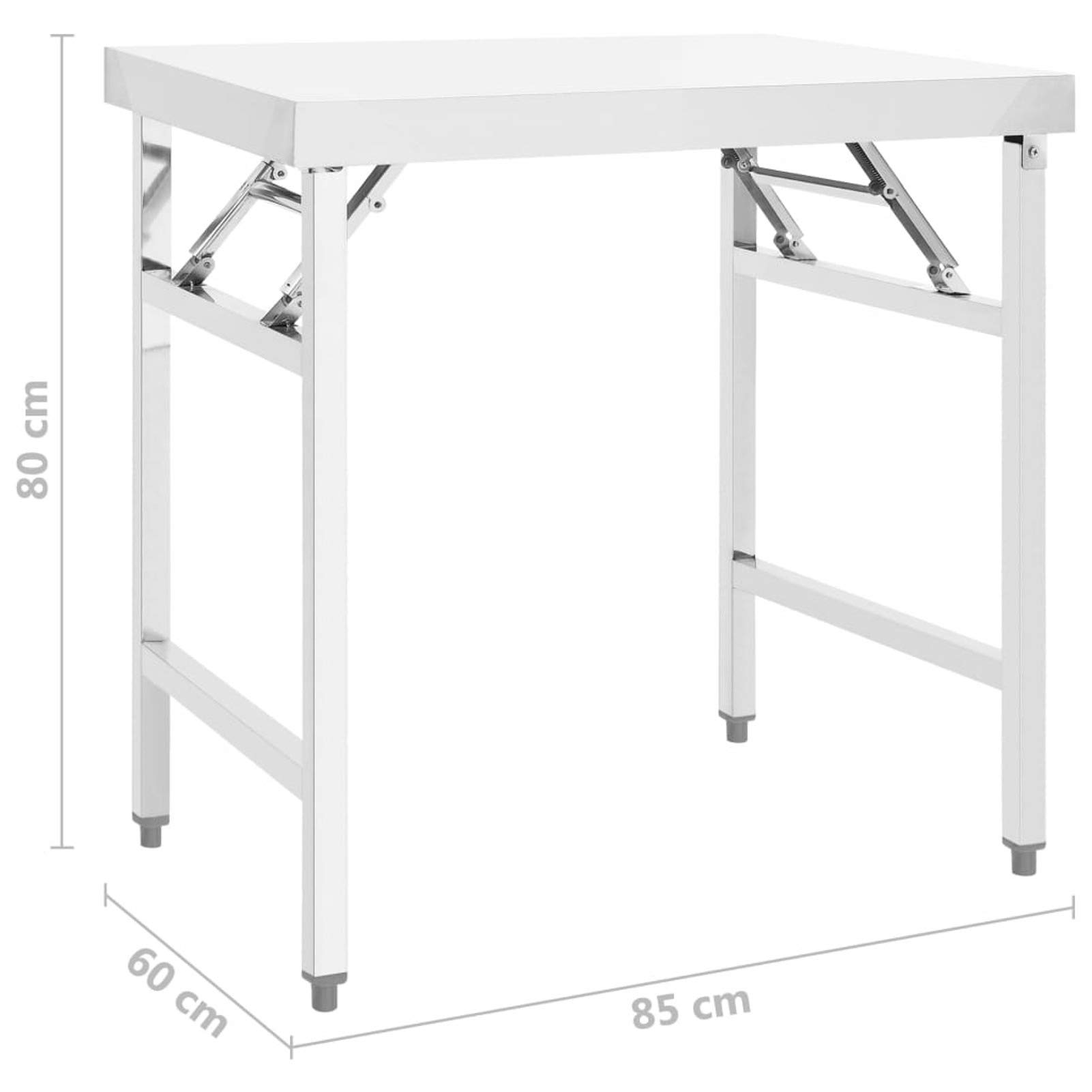 Mesa de trabajo plegable de acero inoxidable de 85 x 60 x 80 cm, mesa de catering resistente para preparación de alimentos, banco de trabajo de grado comercial con contador de preparación T O P