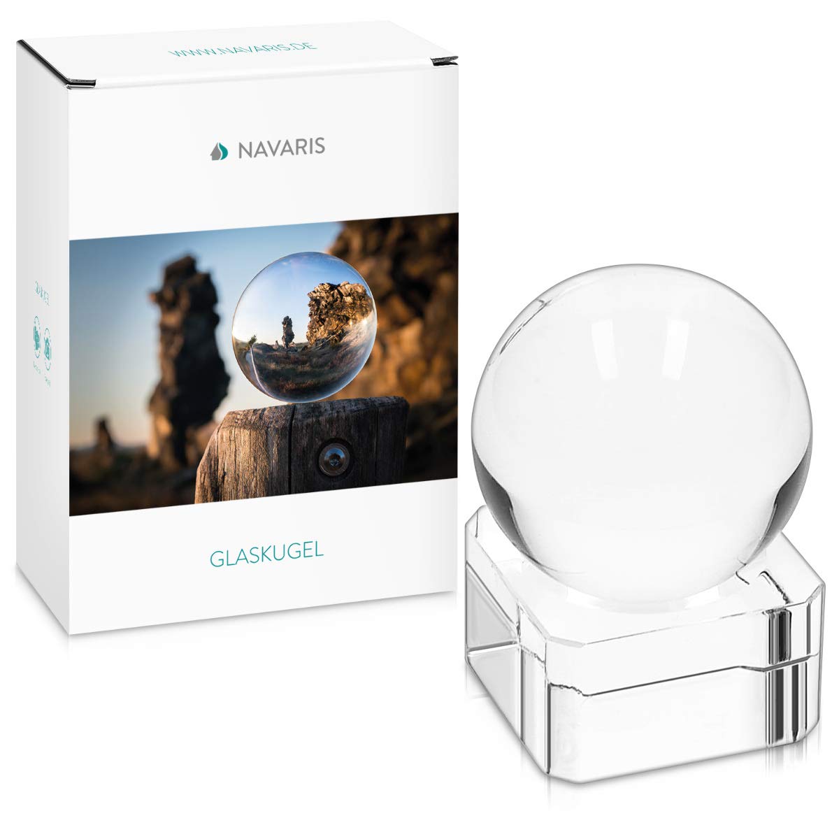 Navaris Szklana kula fotograficzna ze szkła – kryształowa dekoracja ze szklanym stojakiem – Ø 40 mm