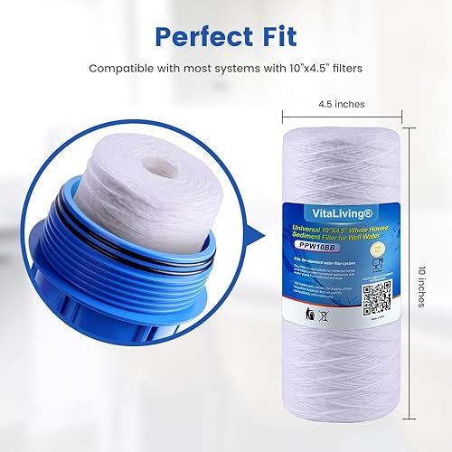 Miniatura 4 de Filtro de agua de repuesto para toda la casa de 10 x 4.5 pulgadas para agua de pozo, cartucho de filtro de sedimentos, filtros de agua para casa