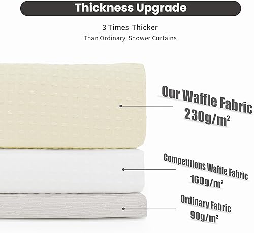 Miniatura 6 de Inhousolu - Cortina de ducha sin gancho con forro de tela a presión, dobladillo con peso de 230 GSM, impermeable y lavable, cortina de baño de lujo