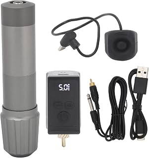 1450mAh Rotary Tattoo Kit, Cordless Tattoo Machine, Wireless RCA Rotary Interface Short Pen, Dual Mode Switch Tattoo Machine Kit, Rotary Tattoo Pen for Beginner, Silver