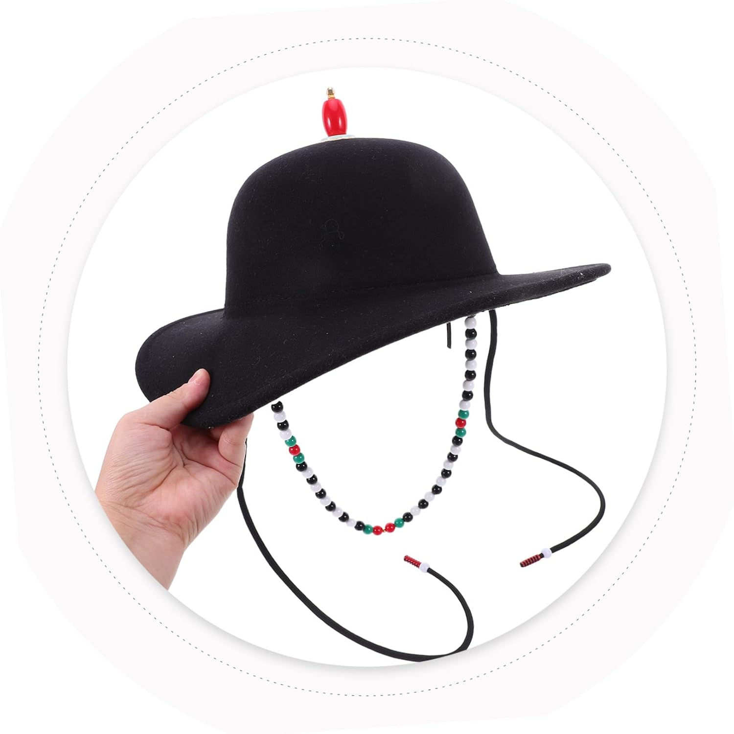 Black Wool Dome Crown Hat with Wide Brim for Adults Men, Sun Protection and UV Protection, Elegant Retro Style for Themed Occasions and Photo Shoots