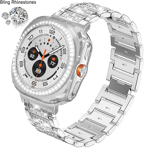 Vista 242 de Correas compatibles con Samsung Galaxy Watch FE / 5/4 de 1.575 pulgadas, correa de metal con diamantes de imitación brillantes de 0.787 pulgadas