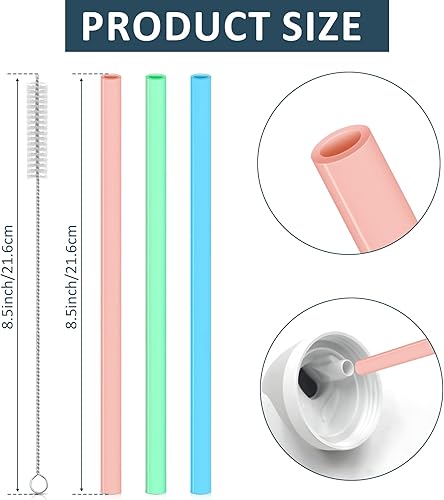 Miniatura 3 de Pajitas de repuesto de silicona para botella de agua Owala FreeSip de 19 onzas, 24 onzas, 32 onzas, 6 popotes reutilizables con cepillo de limpieza